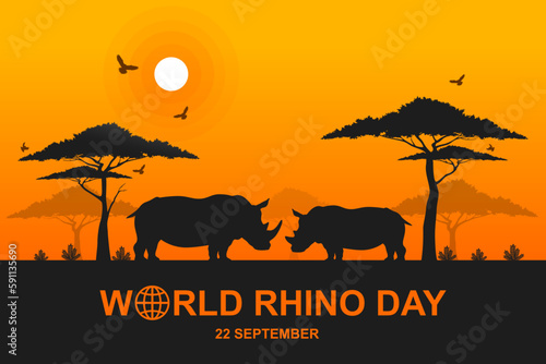 World rhino day, Wild animals and Nature silhouette, Grassland safari, Environmental conservation, National park, Sustainable of Ecology concept, Think green nature, Save the planet and the wildlife.