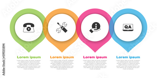 Set Telephone 24 hours support, Screwdriver and wrench spanner, Information and Question Answer. Business infographic template. Vector