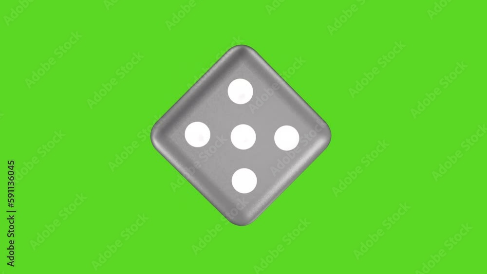 The silver dice rotates against the background of a green screen. 3D animation The silver dice rotates against the background of a green screen. 3D animation