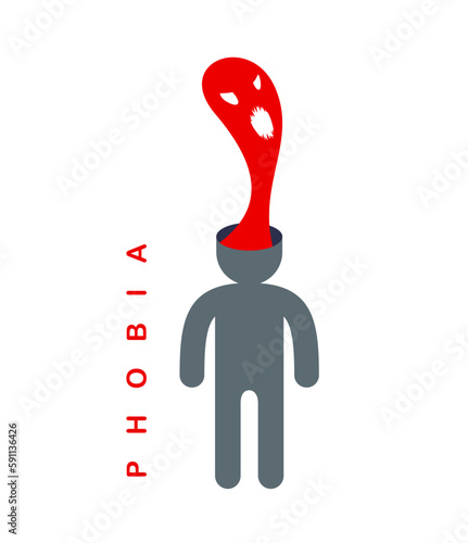 Psychical problems such as phobia psychosis schizophrenia hallucinations vector concept illustration in flat trendy style, psychiatry and psychology allegory, man with monster from his head.