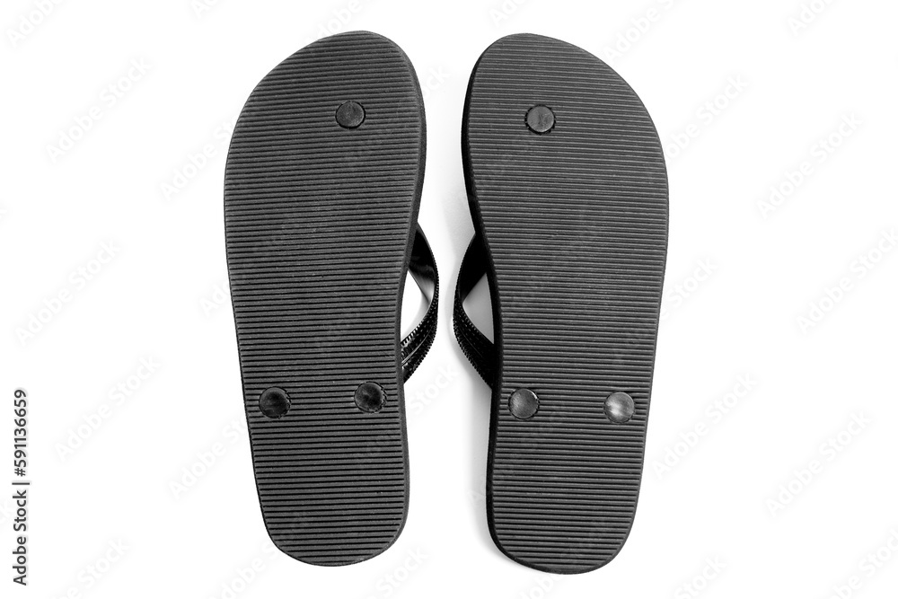 Black Flip Flops Isolated on White Background, Sole View Black Flip Flops Isolated on White Background, Sole View
