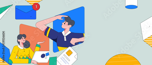 Business people working in flat vector concept operation hand drawn illustration 