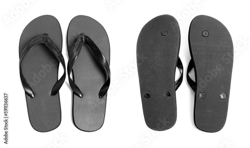 Black Flip-Flops Isolated on White Background