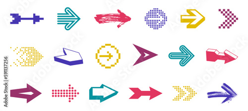 Diverse arrow cursors vector set, different shapes styles and concepts arrows single color monochrome graphic design elements for icons or logos.