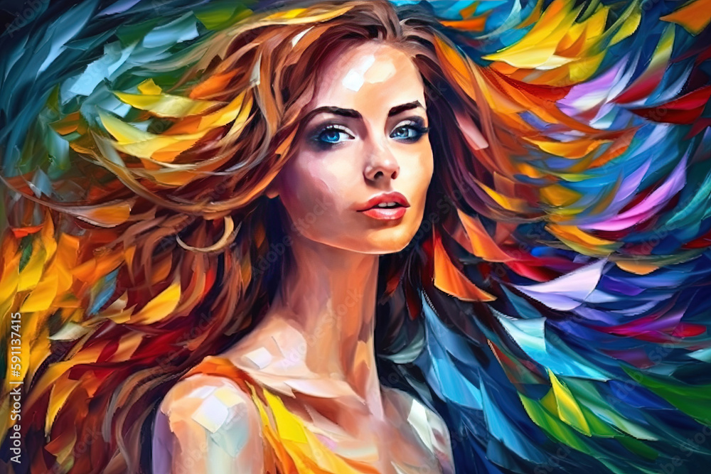 Beautiful Woman Oil Painting Create With Strong Brush Strokes Generative AI 