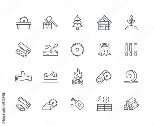 Logging icons outline set