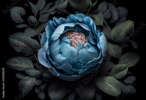 newborn baby gender reveal blue peony flower  generative ai