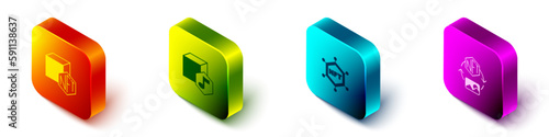 Set Isometric NFT Digital crypto art, blockchain technology and icon. Vector