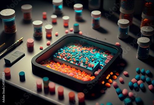 Sorting and Manufacturing Pills Inside a Modern Drugs Lab, Generative AI