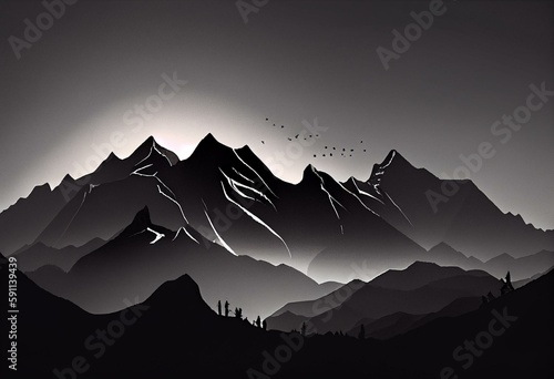 mountain range silhouette illustration. Generative AI
