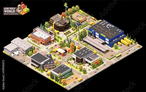 Obraz na płótnie Vector isometric world map creation set. Combinable map elements. Town or city commercial area map w salonie
