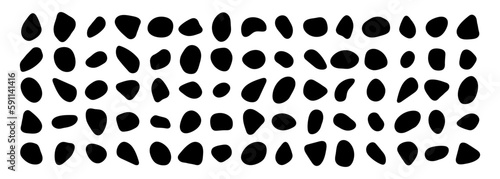 Pebble, paving and cobble stones vector set. Smooth paving elements. Blotch circle shapes collection. Irregular random rounded inkblot shapes. Black liquid drops and blobs silhouettes.