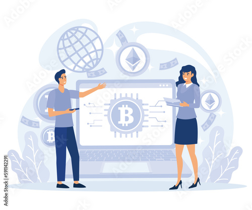 Digital money concept, digital currency, e-money transfer, payment technology, banking tool, flat vector modern illustration 