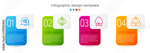 Set line Chinese New Year, paper lantern, Peach fruit or nectarine and hat. Business infographic template. Vector