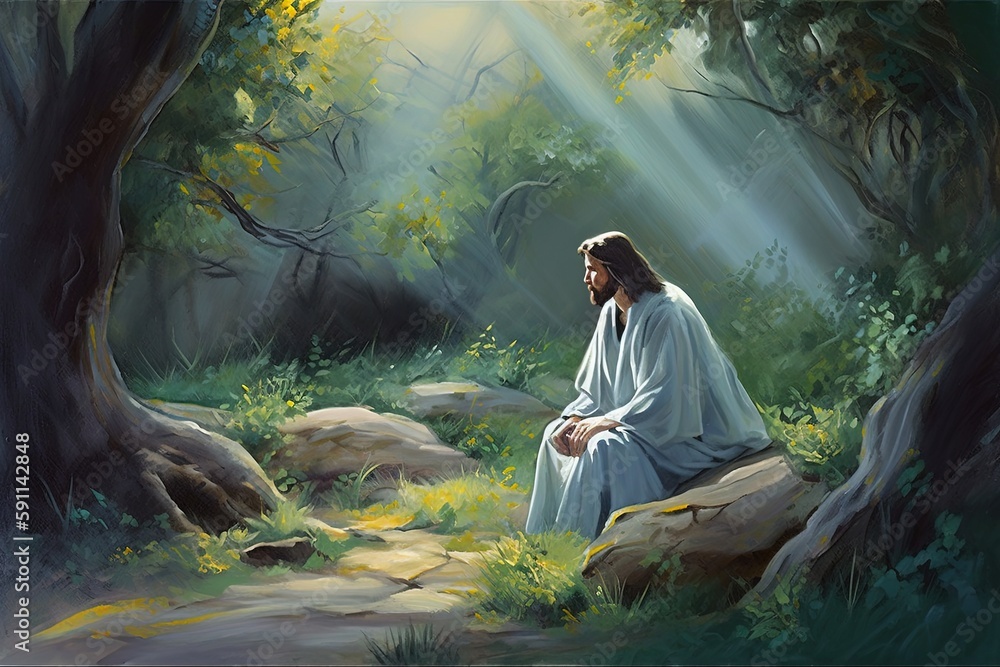 Jesus Christ prays to the Father in the Garden of Gethsemane in the ...