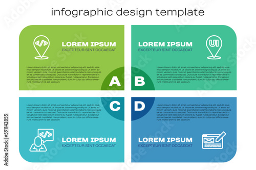 Set line Front end development, , UI or UX design and . Business infographic template. Vector