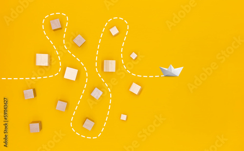 a paper boat that passes through obstacles and advances to its goal