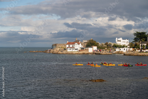 Sandycove harbor coastal view of popular sea swimming spot in south Dublin, Ireland