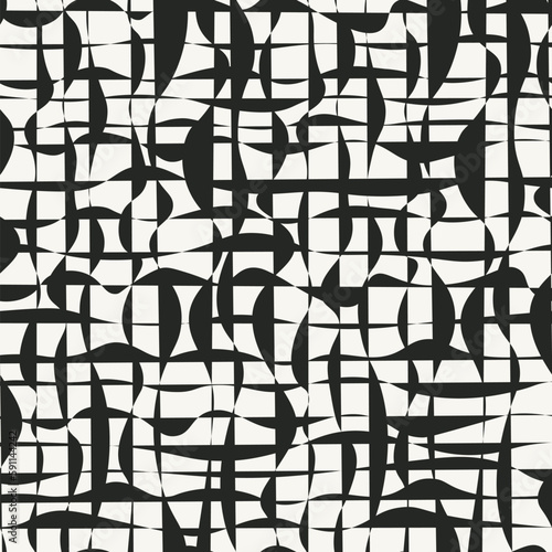 Abstract endless design vector background. Psychedelic monochrome shapes. Grunge grid seamless pattern.