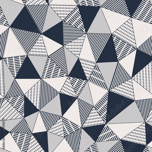 Abstract geometrical illustration vector background. Triangles low poly structure seamless pattern.