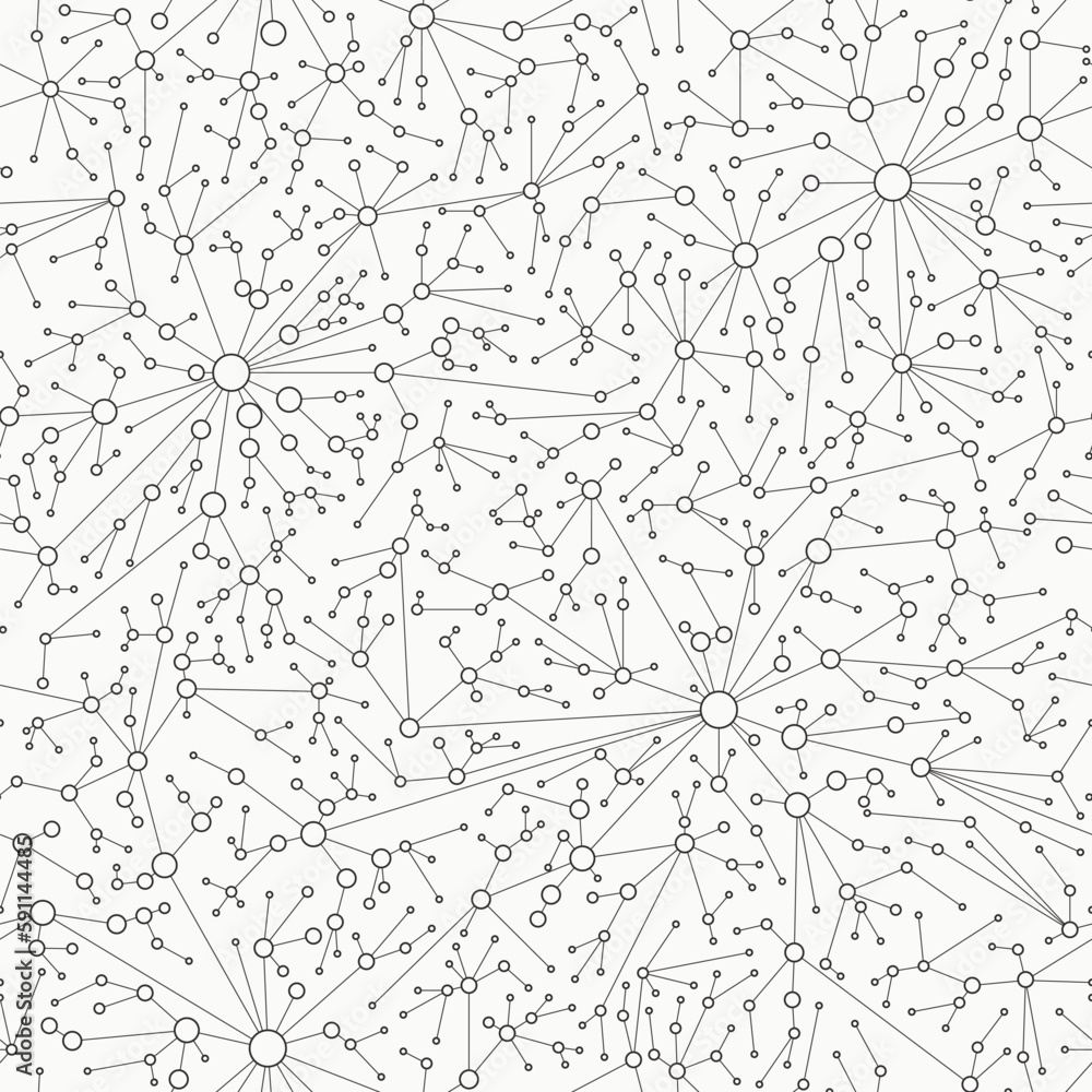 Endless grid structure with lines and circles vector background. Monochrome seamless pattern.