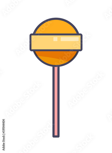 Retro lollipop concept. Sweetness, dessert and delicacy. Candy and tasty, but junk food. Back to 80s and 90s. Sticker for social networks and messengers. Cartoon flat vector illustration