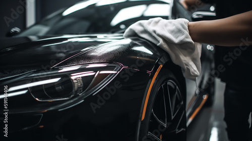 Shoot of a male hands carefully polishing his car with a microfiber cloth © Volodymyr Skurtul
