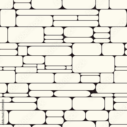 Monochrome stone wall seamless pattern. Different stones structure for print. Repeat rock surface vector background.