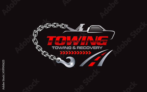 Illustration vector graphic of towing truck service logo design suitable for the automotive company