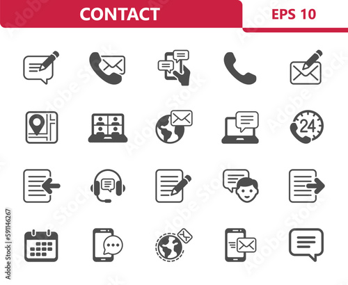 Contact Icons. Contact Us, Communication, Social Media Vector Icon Set