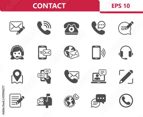 Contact Icons. Contact Us, Communication, Social Media Vector Icon Set