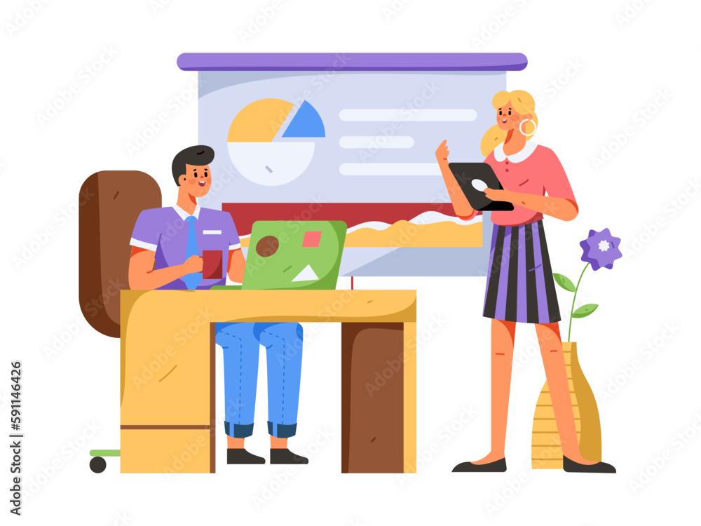 Fototapeta premium Business people working in flat vector concept operation hand drawn illustration 
