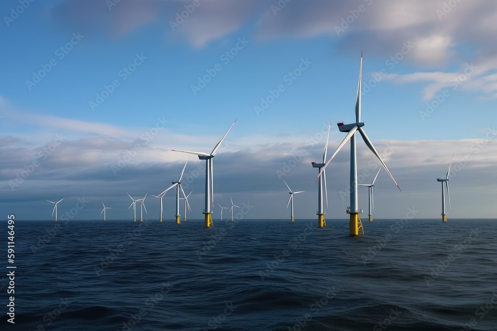 An image of windturbines in the gulf of Riga. Generative AI