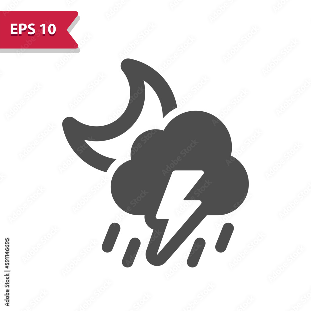 Storm Icon. Rain, Raining, Cloud, Moon, Night, Lightning Bolt, Lightning Storm, Weather Storm Icon. Rain, Raining, Cloud, Moon, Night, Lightning Bolt, Lightning Storm, Weather