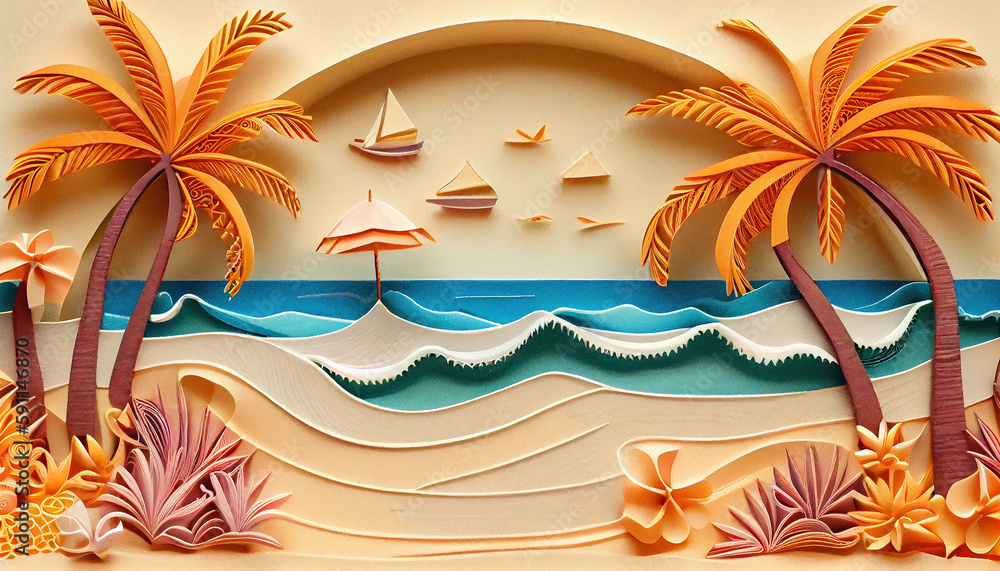 Obraz premium Summer background template illustration. Generative AI. 