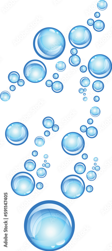 Realistic water bubbles which rises on the surface. Group of air bubbles in water vector element.