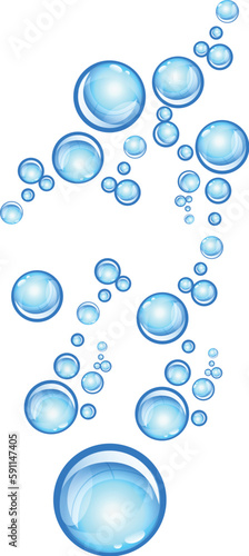 Realistic water bubbles which rises on the surface. Group of air bubbles in water vector element.