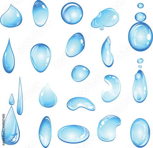 Vector collection of water drops. 20 vector elements of water drops.