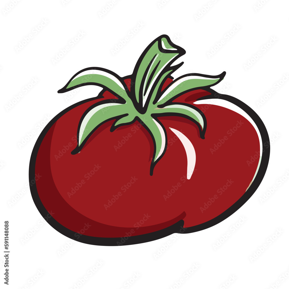 Vector illustration of BBQ elements isolated on white. American national food. One red Tomatoe in sketch style Vector illustration of BBQ elements isolated on white. American national food. One red Tomatoe in sketch style