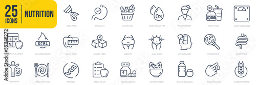 Nutrition thin line icons. Editable stroke. For website marketing design, logo, app, template, ui, etc. Vector illustration.