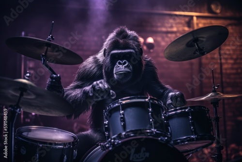 Fototapeta Get wild with our Drummer Gorilla Rockstar collection, GENERATIVE AI