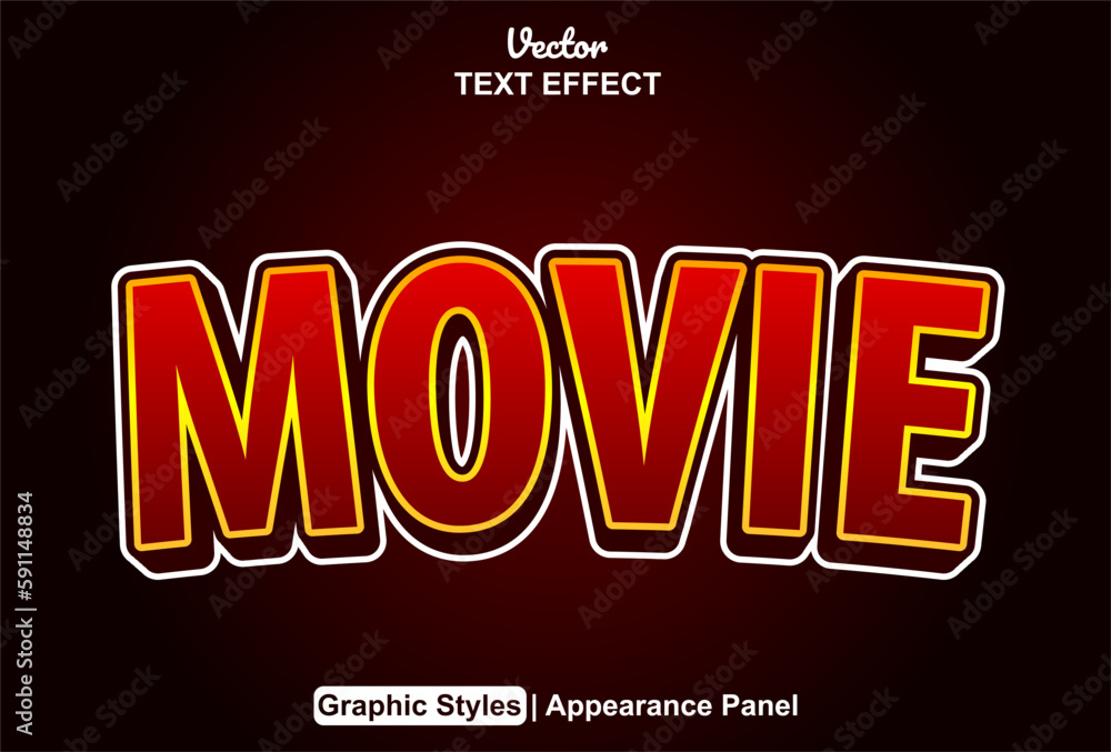 movie text effect with red graphic style and editable.