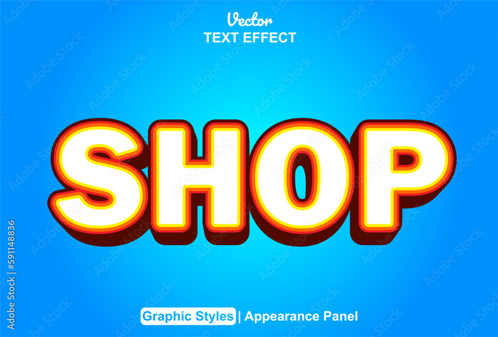 shop text effect with orange graphic style and editable.