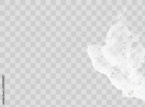Beer foam isolated on transparent background. White soap froth texture with bubbles, seamless border, foamy frame. Sea or ocean wave, laundry cleaning detergent spume, realistic 3d vector illustration