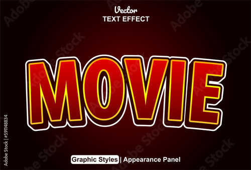 movie text effect with red graphic style and editable.