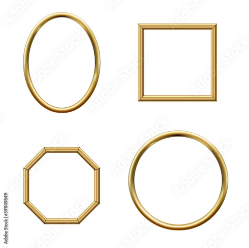 Round classic golden vintage picture frame oval and ring