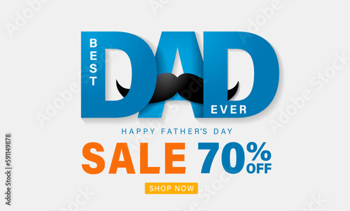 Best Dad Ever, Happy Father's Day SALE banner 70% off. Papa is my superhero, special offer poster. Vector text drawing for Fathers Day discount