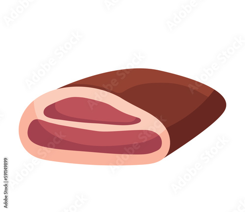 Concept Meat chicken ham. This illustration depicts a succulent ham as a meat product, presented in a flat and cartoonish style. Vector illustration.