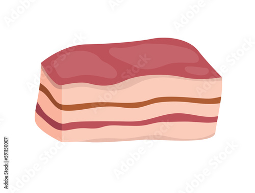 Concept Meat fat ham. The illustration is a flat cartoon-style image of a fat ham with a pinkish color and white fat lines visible. Vector illustration.