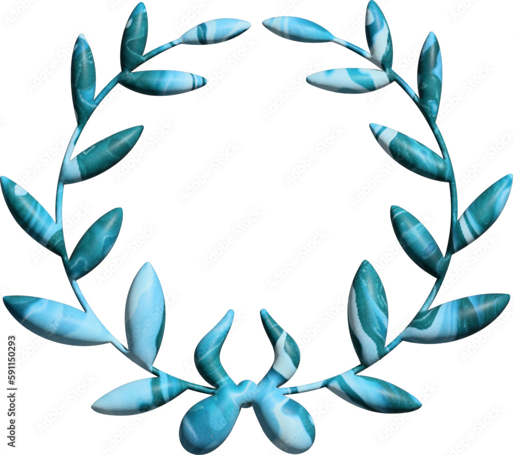3D blue marble ceremonial frame with laurel wreath